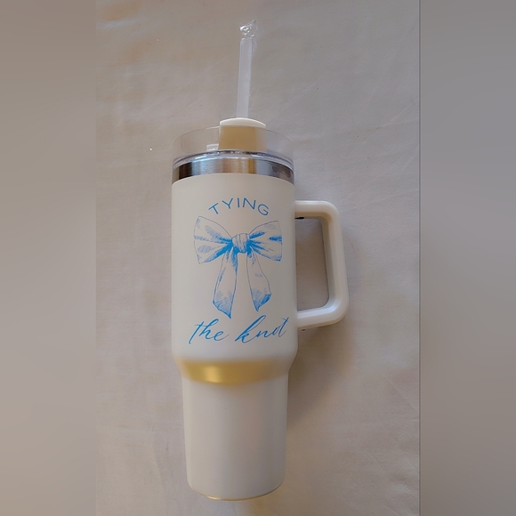 🩷 $15 | Francesca’s 40oz White Travel Tumbler NWT “Tying the Knot” Blue Bow 🤍 - Picture 2 of 9